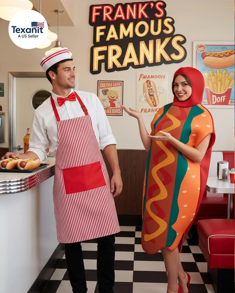 5 Pcs Halloween Hot Dog Costume Adult Carnival Circus Costume Popcorn Waiter Sod - Image 4 of 4