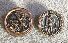 2 Victorian Picture Buttons Hunter  and Woodsman with Dogs 17mm 19mm 1 in BBB