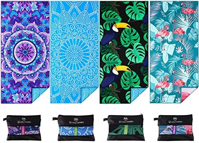 4 Pack Microfiber Thin Lightweight Beach Towel 4 Pack Blue Mandala and Birds