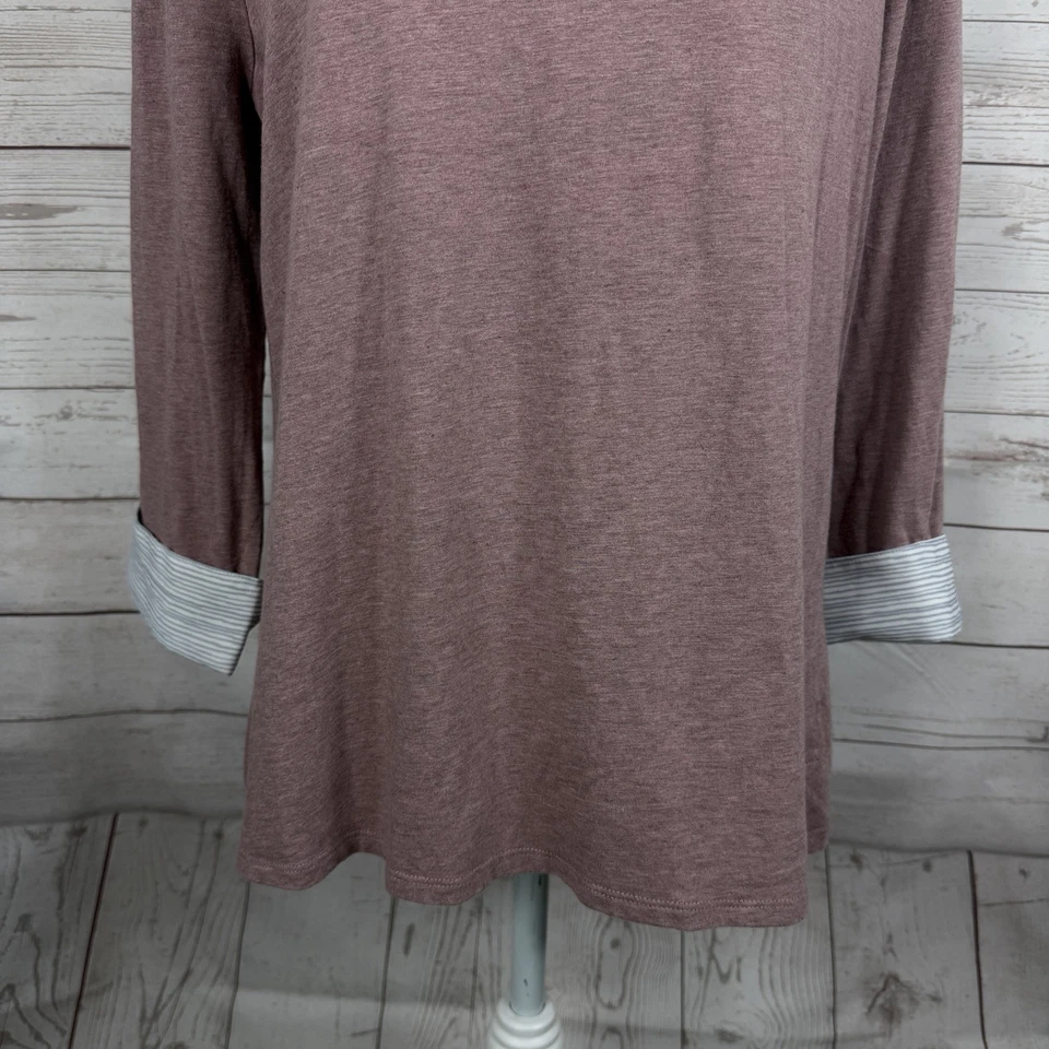 Blusa Top Garnet Hill Para Mujer Look En Capas Talla Grande Rosa Púrpura Manga 3/4 Foto 3 de 4