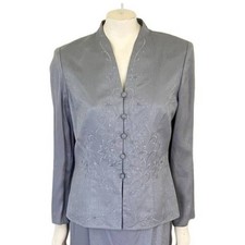 Vintage ADRIANNA PAPELL 100 Silk Embroidered Formal Jacket in Pewter WOMEN'S 10
