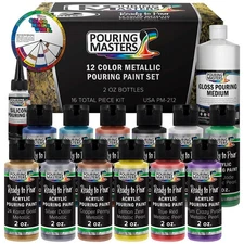 Pouring Masters 12 Color Metallic Ready to Pour Acrylic Pouring Paint Set, 2o...