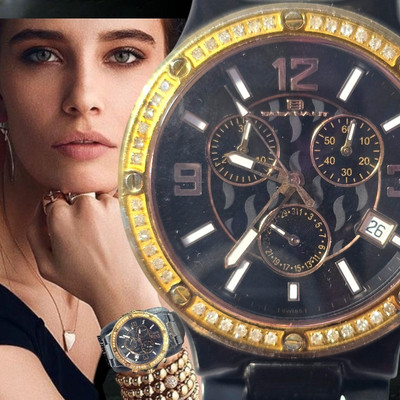 OCEANAUT WOMEN'S DIAMOND ACCENT BEZEL CERAMIC BAND QZ CHRONOGRAPH, NEW...
