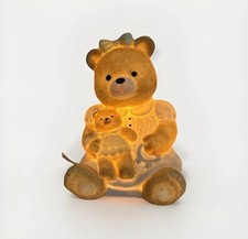 Vintage Ceramic Teddy Bear Night Light Girl Holding Baby Nursery Decor