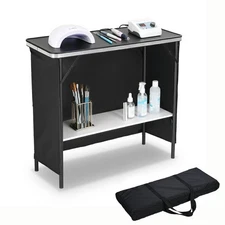 Xcceries Folding Portable Manicure Table Shimmer Décor 2 Shelf Nail Tech Station