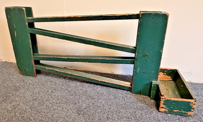Wooden Handmade Marble Run Game Solid Green Wood Vintage Aged Patina 28 x 12 SEE