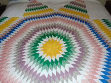 Vintage King-Size Handmade Starburst 8-Point Star Quilt 110" x 110"