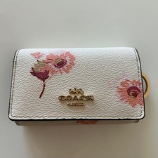 COACH Fprint Leather Key Case Wallet Card Holder