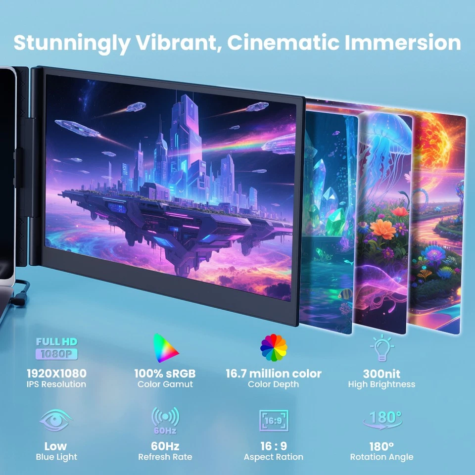 Hyangin S8 Pro  Triple Monitor Portable Laptop Screen Extender Ultra Slim 1080P - Image 3 of 4