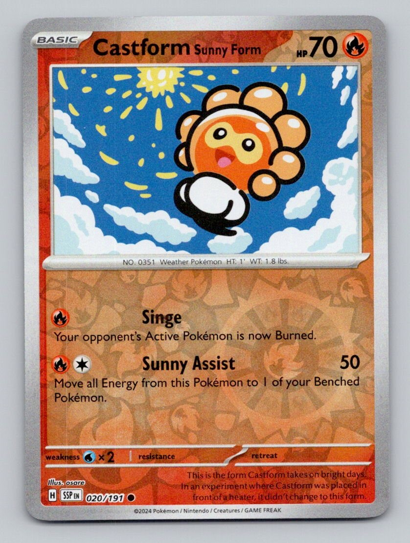 Reverse Holo Castform Sunny Form 020/191 Common Surging Sparks Pokemon