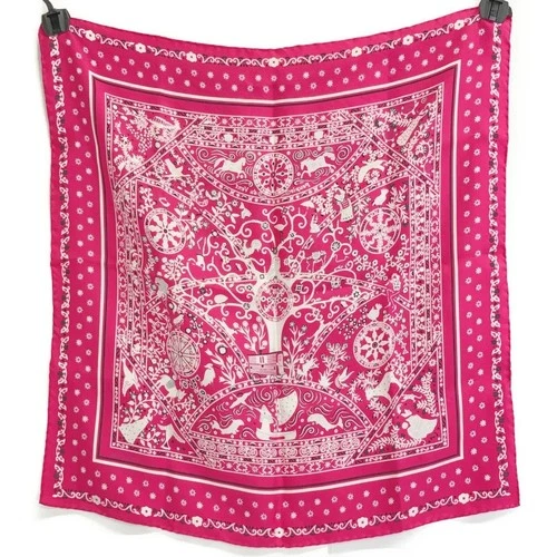 Hermes Peuple du Vent Carré 55 Square Silk Scarf NoBox 53x54cm Pink VeryGood t46