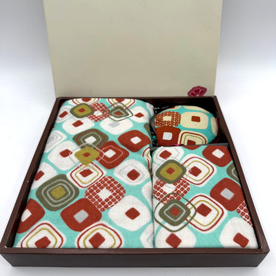 Marugo Hitta Japanese Gift Set Retro MCM Geometric Tenugui & Pouch Box NOS NIB