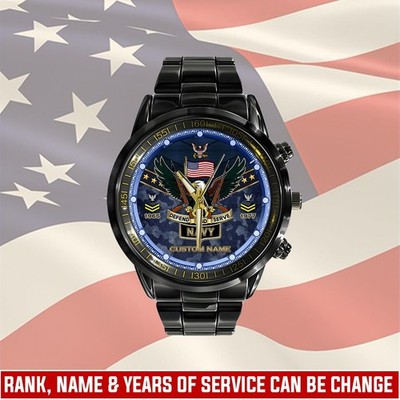 US Navy, Proud Veteran   Black Stainless Steel Watch