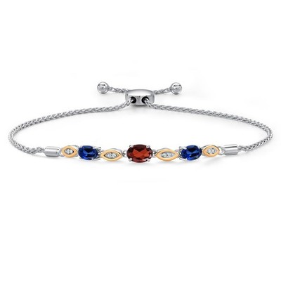 925 Silver and 10K Yellow Gold Garnet and Created Sapphire and Lab Grown