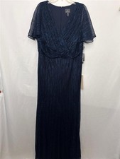 NWT ADRIANNA PAPELL Deep Blue Crinkle Metallic Formal Evening Gown Sz 18W $269