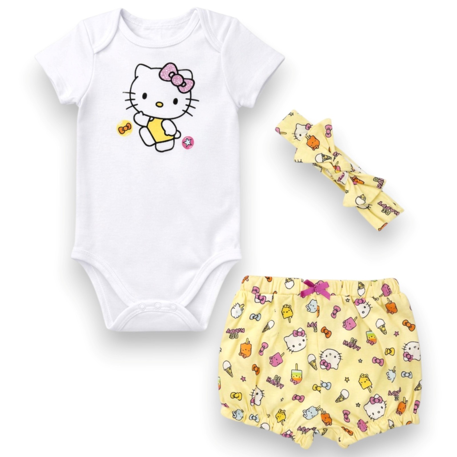 Hello Kitty Girls' 3-PC Bodysuit with Headband Set Size NB 3M 6M 9M 12M 18M 24M