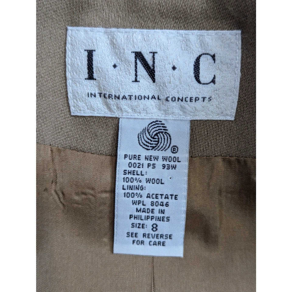 Traje Pantalón Traje Vintage Años 90 INC International Concepts Lana Doble Pecho Tostado Talla 8 Foto 3 de 4