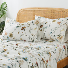 Zusbest Floral Bed Sheets Queen Size 100 Percale Cotton Thistle Flower Pattern