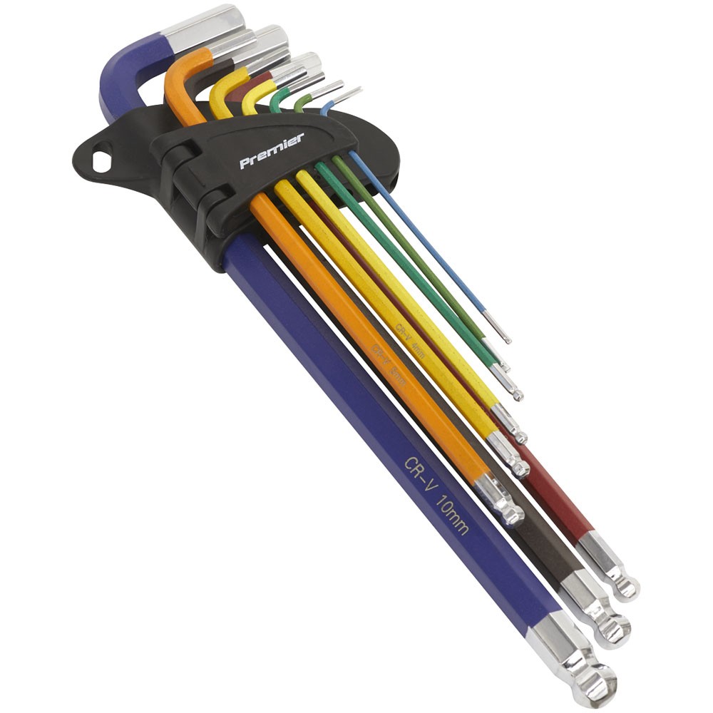 Sealey Ball-End Hex Key Set 9pc Colour-Coded Extra Long Metric