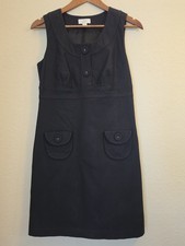 Ann Taylor Loft Mod Style Shift Dress Womens 4 Black Textured Flap Pocket Preppy