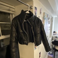 Ambiance Quilted Puffer Jacket Black Zip Closure Short Women  s Casual Size S