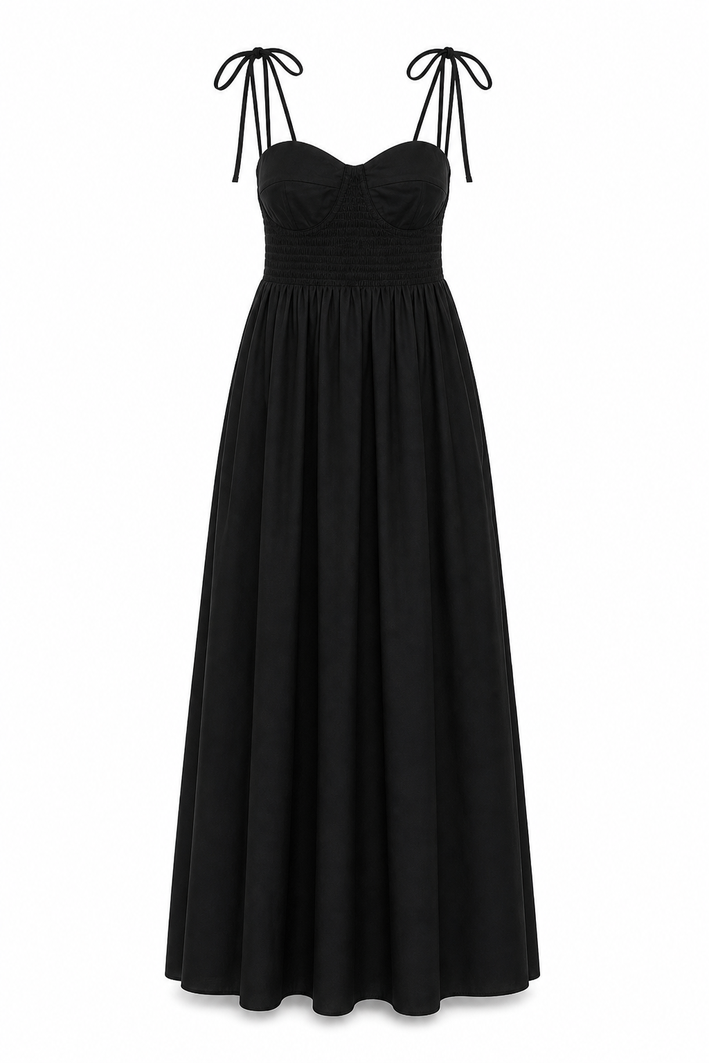 STAUD Landry Smocked Bustier Black Cotton Maxi Dress Womens Sz XS Style# 90-7703