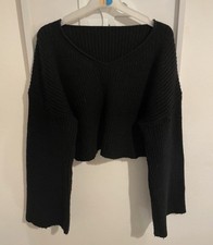 Women’s Black Oversized Knitted Crop Jumper Size L