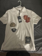 True Religion Relaxed Patch Polo Optic White Short Sleeve Men's Size S