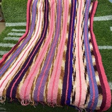 Handmade Crochet Striped Throw Blanket with Fringe Multicolor