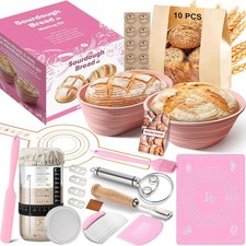 15-Piece Sourdough Starter Bread Baking Kit with Glass Jar Proofing Basket