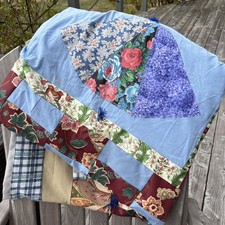 Handmade Patchwork Quilt Vintage Fabrics Primitive Cottagecore Folk Art 78x60"