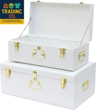 Decorative Metal Box Storage Trunks Set of 2 College Dorm Chest with Lock Hole,2