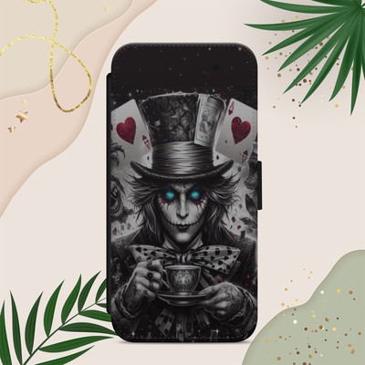 Gothic Clown Joker Karten Flip Wallet Handy Hülle Cover für iPhone Samsung Pixel