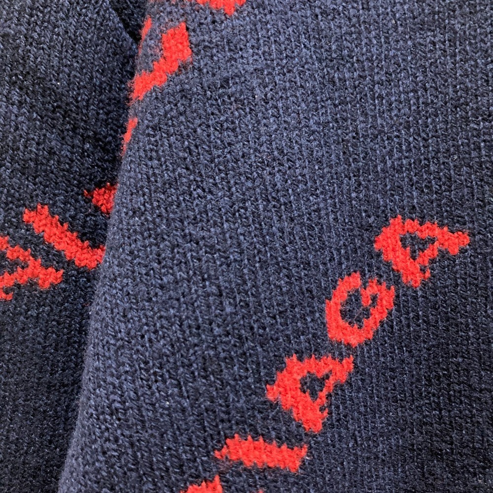 エ*ジ様 【超お勧め！】BALENCIAGA ロゴセーター ネイビー/レッド BALENCIAGA Logo Jacquard Knit Sweater, Size Small, Navy Unisex