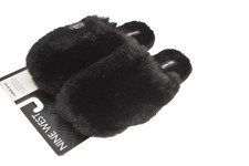 Nine West Shoes Womens Size L 9-10 Black Faux Fur Slide Slippers Memory Foam