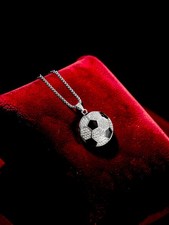 Iced Out Bling Soccer Ball Pendant Necklace Silver/Gold Tone 23.5in