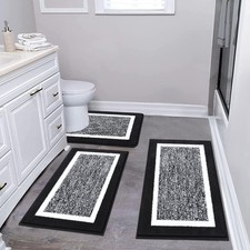 Pauwer Bathroom Rug Sets 3-Piece 18"x26" 20"x32" U Shape 20"x24", Black