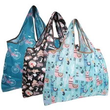 Large Foldable Tote Nylon Reusable Grocery Bag 3 Pack Fun Day