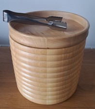 Vintage Holz Eiskübel Bargeschirr, Eisaufbewahrung mit Zange