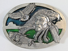 Vtg Arroyo Grande Belt Buckle Native American Chief Free Spirit AG-20 Eagle 1989