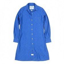 Frank & Eileen Murphy 100% Linen Blue Shirt Dress XS Made in USA Button Front