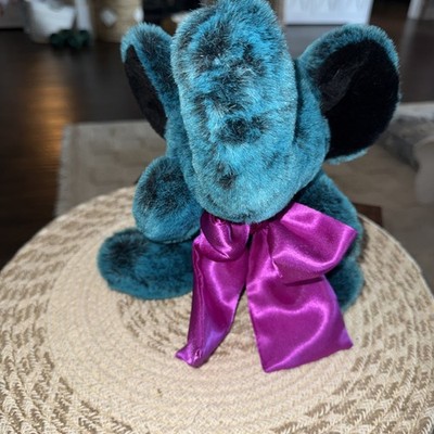 Teal Elephant Stuffed Animal  Satin Purple No Eyes Soft  Hump 10  Homemade