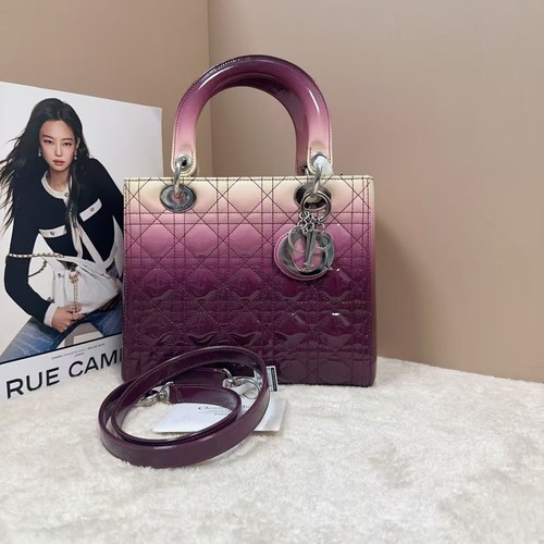 Christian Dior Lady Dior Gradient Vernis Leather Silver Hardware Two Way Bag