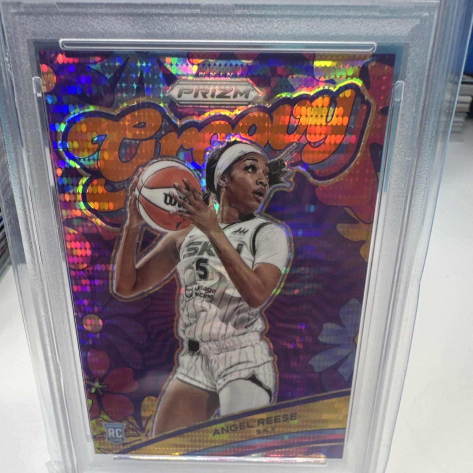2024 Panini Prizm WNBA Angel Reese Groovy Orange Pulsar Rookie /75 #12 RC PSA 9 view 3