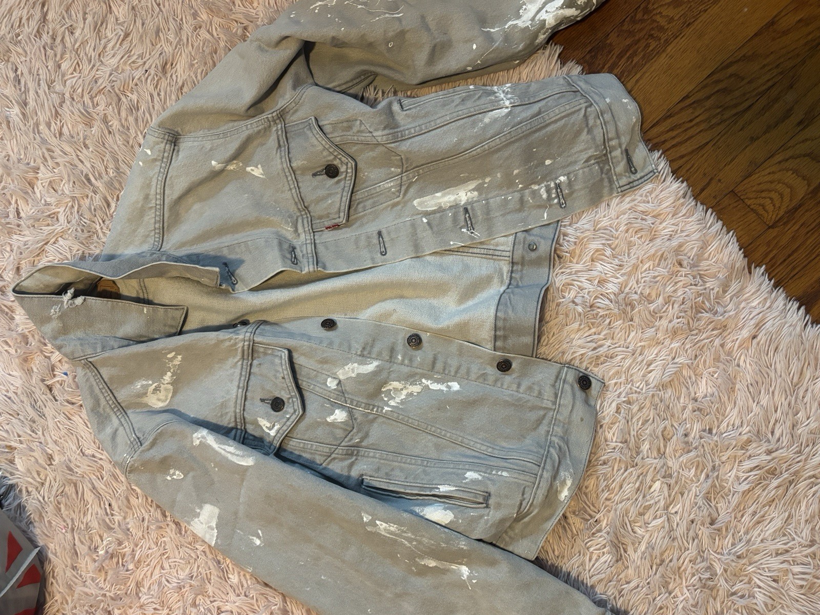 Gray White Paint Splatter Button Front Denim Jack… - image 2