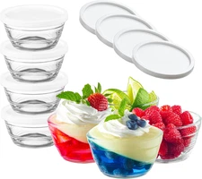 16Pc Set of Small Glass Bowls with Airtight Lids - 8Oz Stackable Custard Cups - 