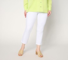 Belle by Kim Gravel Regular TripleLuxe Twill Topstitch Cropped Jean White 16 New