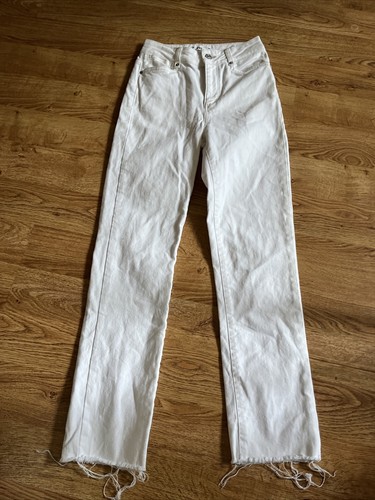 PAIGE Off White CINDY RAW HEM High Rise Straight Leg Jeans in COASTAL ECRU Sz 24