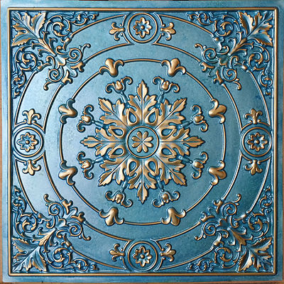 Pl18 Faux Tin Paints Cyan Gold Ceiling Tiles Decoration Wall