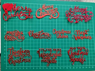 10 Weihnachts Stanzformen Sprüche Worte Kartenaufleger, viele Farben zur Auswahl